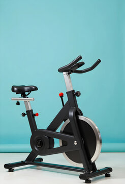 Home fitness and healthy lifestyle, stationary exercise bike for indoor cardio workout against a blue background