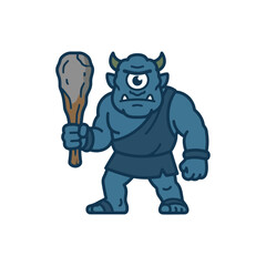 Naklejka premium A blue cyclops monster holds a wooden club in his hand