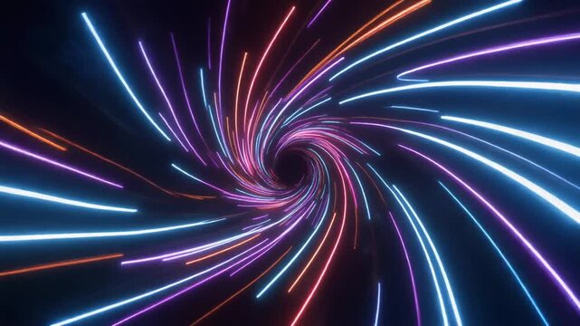 ゆっくりと回転しながら連続的に光るワープトンネルとして動き出すライトペインティング写真