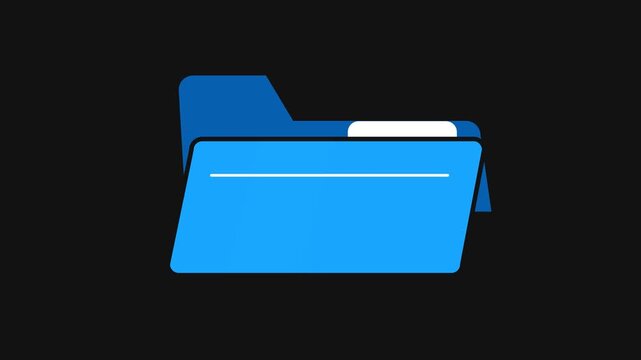 Blue Digital Folder Icon for Data Storage and File Management Animation on Black Background