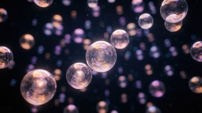 Abstract floating translucent spheres with glowing inner cores