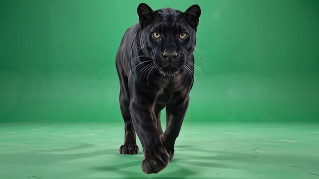 Black panther running on green screen background for video production