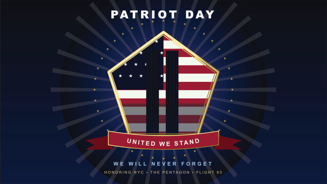 Patriot day september 11 memorial pentagon twin towers american flag elegant graphic illustration tribute poster commemorative background social media banner