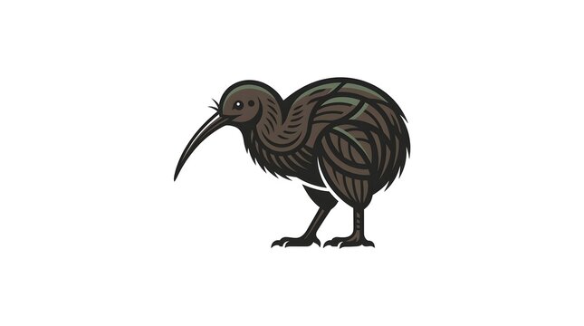 Stylized graphic illustration of a kiwi bird