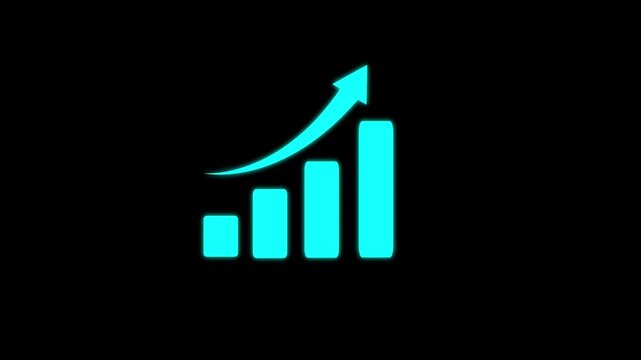 Cyan bar chart graph growth animation displays glowing pillars. Bar chart marketing tool provides simple statistical graphics. Graph growth template looks very neat.
