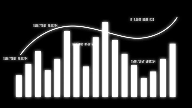 White bar chart statistics finance animation displays data logs. Bar chart line graph performance interface scales corporate profits. Statistics finance loop looks clean.