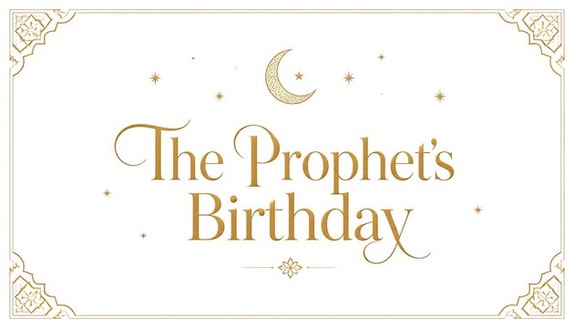 The prophets birthday elegant typography greeting card with golden crescent moon and decorative frame mawlid al nabi islamic holiday gold typography arabic holiday muslim festival