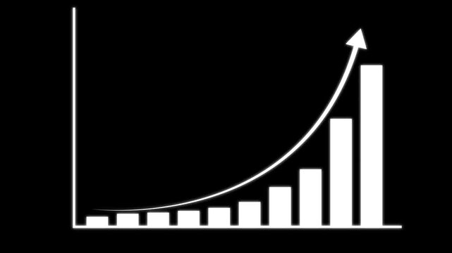White bar chart increase animation displays exponential growth. Bar chart graph marketing indicator features rising performance arrows. Increase animation title loops.
