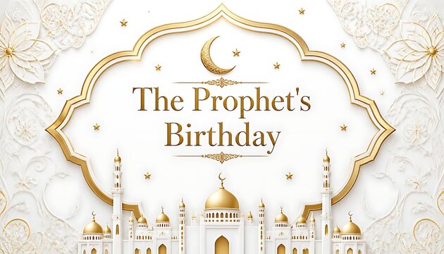 The prophet birthday luxury poster with golden mosque architecture and ornate frame islamic holiday islamic festival muhammad birthday arabic design islamic art holy day golden decorati