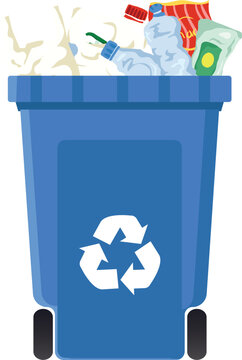 Blue Recycling Bin with Plastic Bottles and Recyclable Materials for Waste Sorting