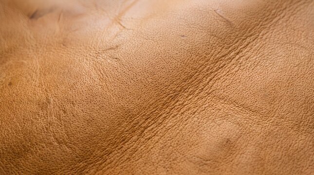 Close-up macro photograph of natural tan leather surface showcasing fine grain detail and soft directional lighting highlighting texture for elegant background design use