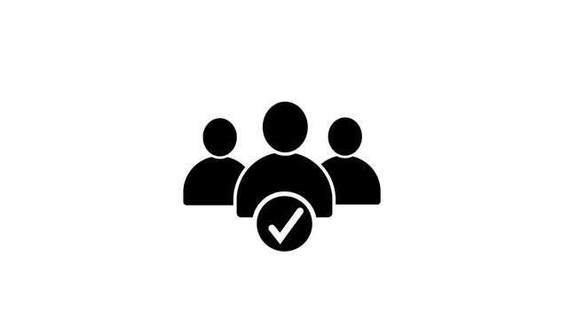 Approved business team graphic features a prominent green check mark. Group collaboration symbol wraps around the check mark. Quality assurance displays this clear check mark.