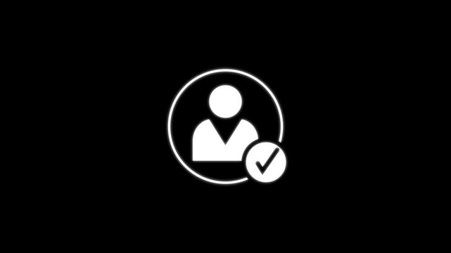 Verified account interface presents a white user profile icon graphic. Success check mark integrates into the profile icon. Digital identity uses this profile icon.