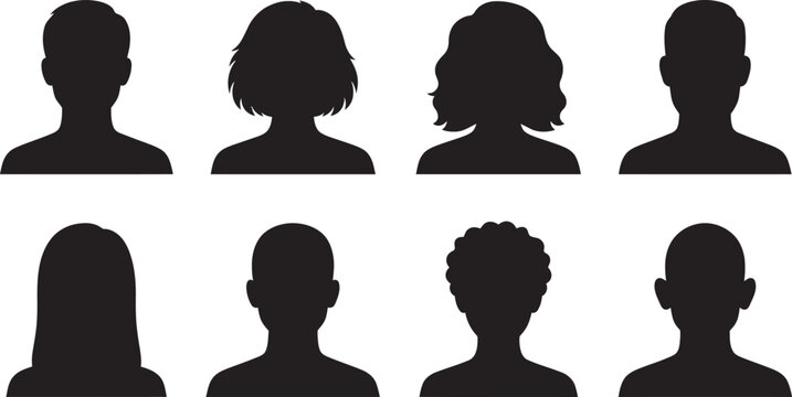 Diverse collection of anonymous human head silhouettes representing people and individuality in a modern graphic style