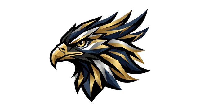 Modern stylized eagle head logo icon in gold and dark blue metallic style