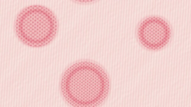Coral red stencil overprint circles with tactile halftone texture