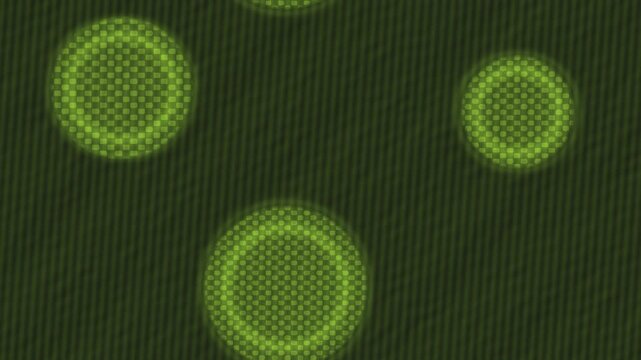 Neon lime stencil overprint circles with tactile halftone texture