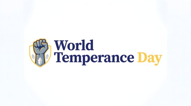 Raised fist shield icon graphic for world temperance day emblem in blue yellow colors.
