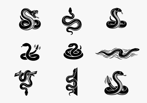 Premium snake negative space silhouette vector icon collection