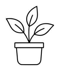Fototapeta premium Minimalist black and white vector icon of a small office plant in a pot with three elegant leaves, perfect for modern web design, gardening apps, and eco-friendly branding illustrations for growth.