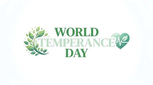 Green leafy branch and heart pulse logo design for world temperance day health concept.