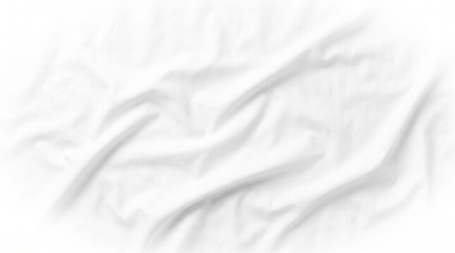 Top view of wrinkled white fabric texture background with creases and folds