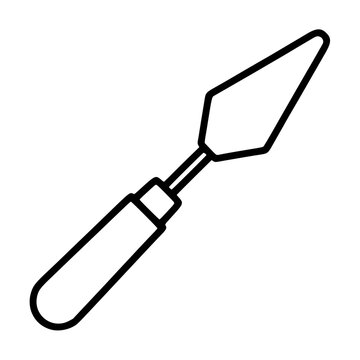 Minimalist palette knife vector icon illustration for art and painting projects. This clean black line art symbol represents creativity, fine arts, and professional artist tools for oil painting.