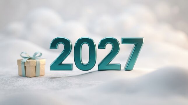 3d render of the year 2027 with a gift box on snow