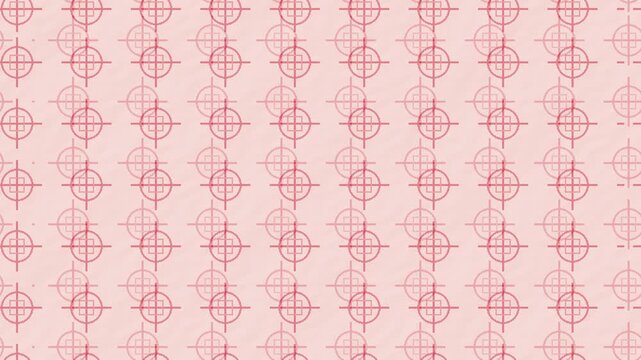 Coral red print registration marks drifting in a precise geometric pattern
