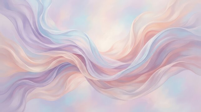 Abstract background with soft flowing pastel waves in shades of purple pink and light blue colors