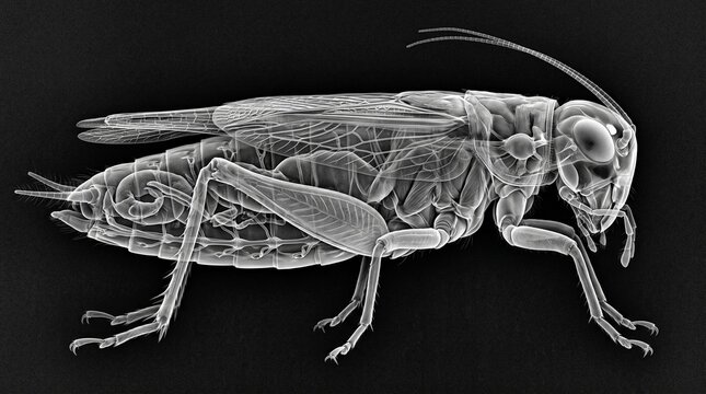 Vintage Engraving of a Grasshopper Insect, Detailed Antique Etching of a Locust or Cricket with Anatomical Legs and Antennae Isolated on White Background