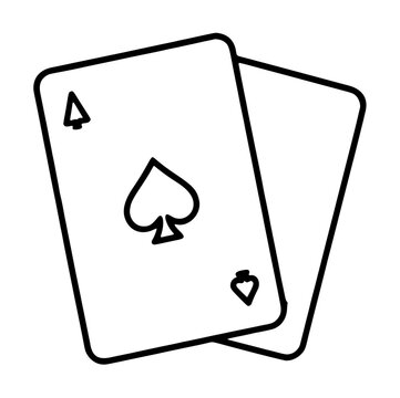 Minimalist vector icon of two playing cards featuring the iconic ace of spades suit, perfect for gambling, poker, and casino themed designs, clean black outline illustration on a white background.