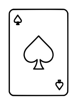 Minimalist black and white vector icon illustration of an ace of spades playing card, featuring a clean outline design perfect for casino themes, gambling graphics, card games, and poker nights.