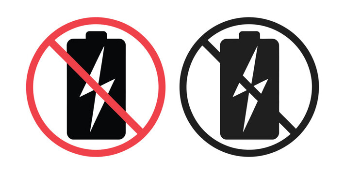 No Battery Icon, empty battery and power failure symbols for charging alerts, low power warnings, device status and editable vector illustration