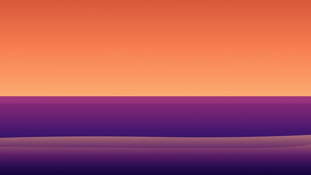 Minimalist abstract landscape showing a vibrant sunset over dark calm ocean