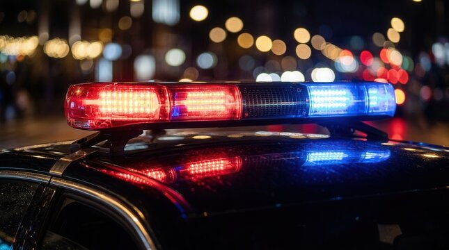 Urgent legal support for accident claims indicated by a flashing police light bar at a nighttime motorcycle crash scene.