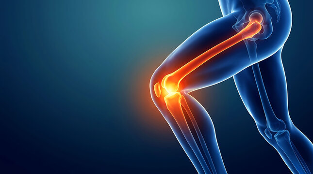 3D Medical Illustration of Knee and Leg Bone Joint Pain Arthritis