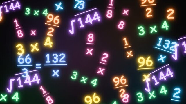 Vibrant Neon Math Symbols and Equations Floating Illustrating Mathematical Concepts and Academic Learning
