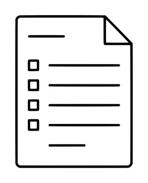 Professional minimalist black and white vector icon illustration of a requisition form or checklist document with checkboxes and lines, perfect for business, office, and organizational projects.