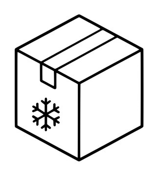 Minimalist vector icon of a refrigerated shipping box with a snowflake symbol, perfect for logistics, cold chain delivery, frozen food transport, and temperature-controlled storage illustration.