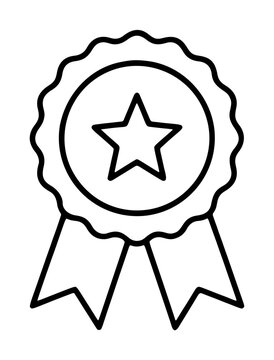Minimalist vector icon of a ribbon badge with a star in the center, symbolizing achievement, excellence, and success. This clean line art illustration is perfect for awards, certifications, and