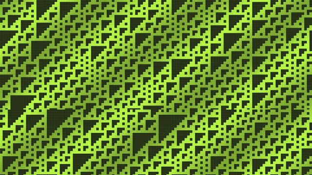 Neon lime cellular automaton field with flowing computational patterns