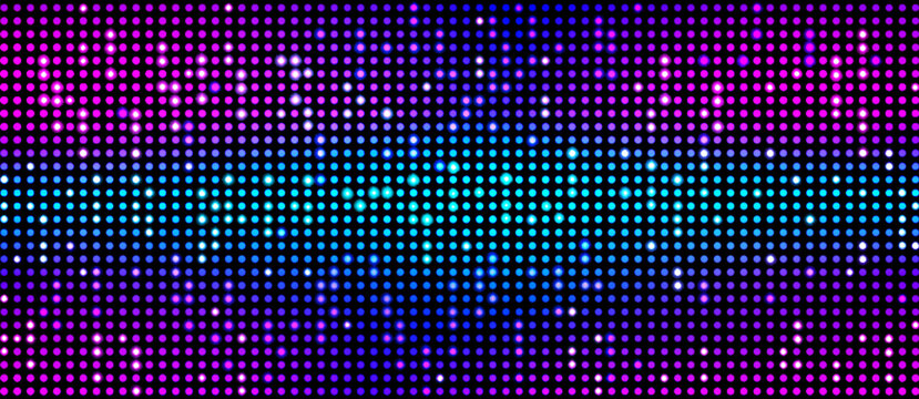 Modern LED screen background with colorful light gradient. Vector realistic illustration of sparkling digital backdrop for stage and concert show displays, pixel dot pattern with glowing effects