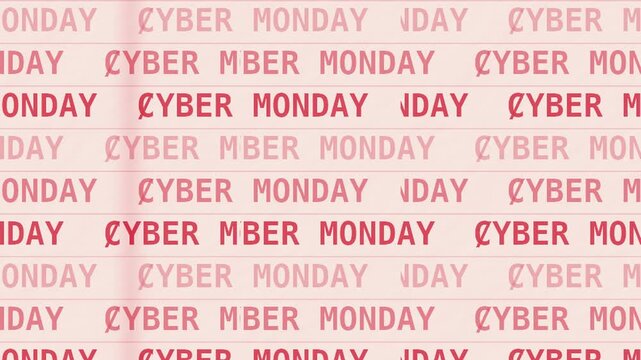Coral red CYBER MONDAY ticker typography in a seamless digital grid