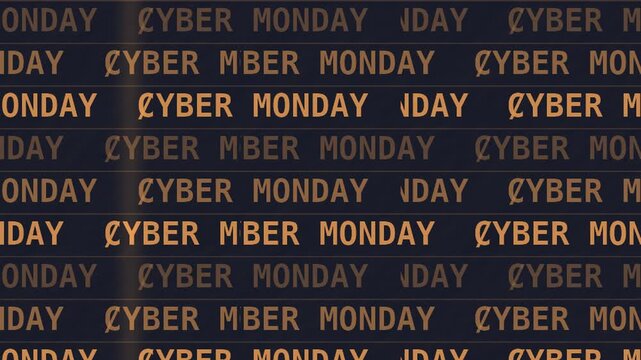 Copper orange CYBER MONDAY ticker typography in a seamless digital grid