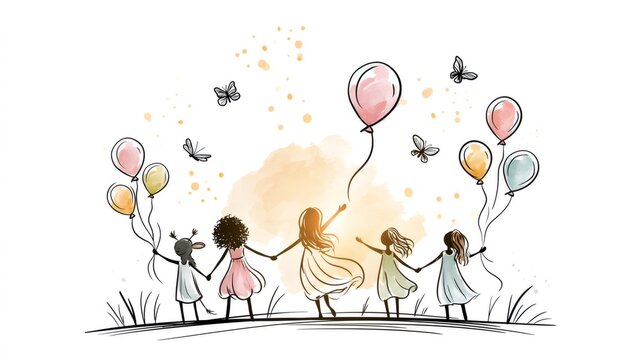 Diverse girls celebrating friendship, unity, and childhood joy