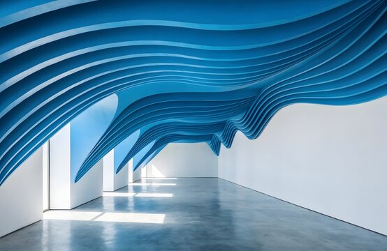 Blue wave ceiling modern interior architecture design.
