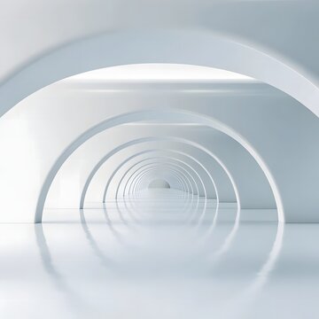 White arched modern hallway futuristic interior design.