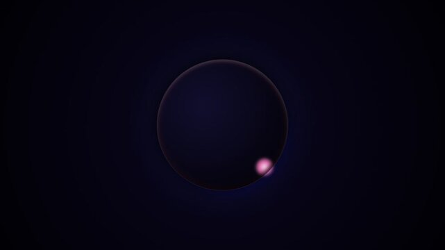 A glowing pink light emerging from the edge of a dark circular sphere