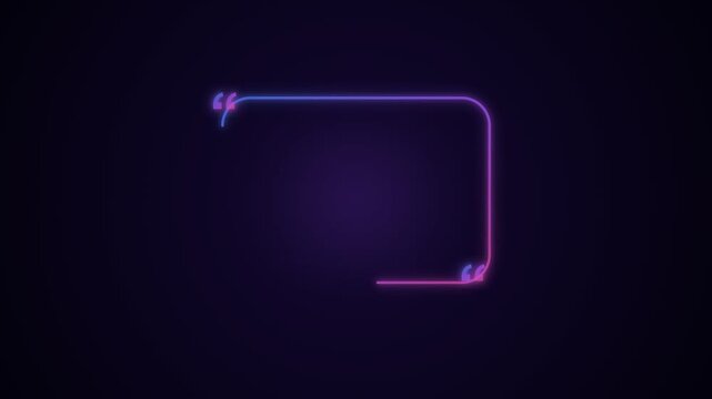 Minimalist neon glowing quote box frame on a dark purple background